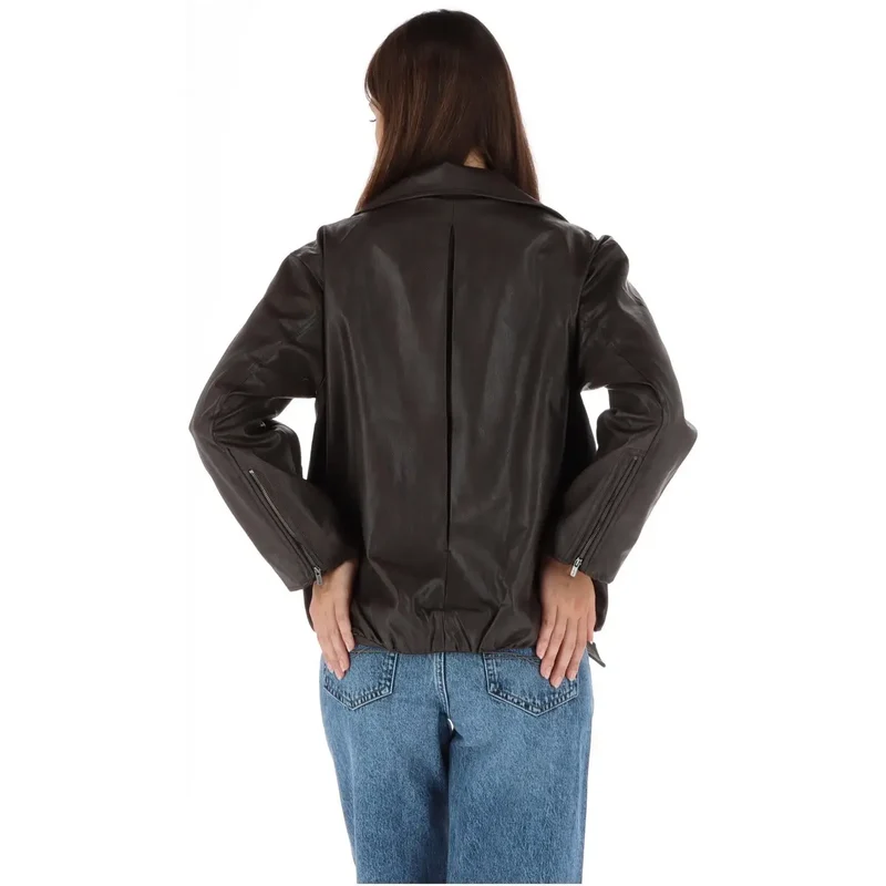 Pepe Jeans Damen Brauner Polyurethan-Blazer mit Reißverschluss