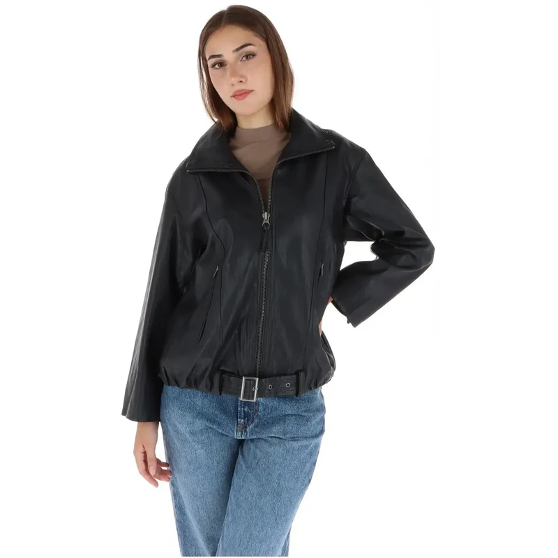 Pepe Jeans Damen Brauner Polyurethan-Blazer mit Reißverschluss