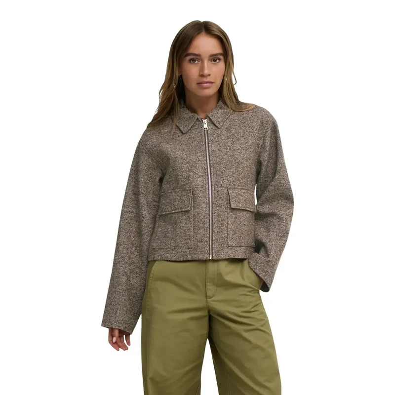 Jacqueline De Yong Damenblazer aus braunem Fischgrät-Polyester