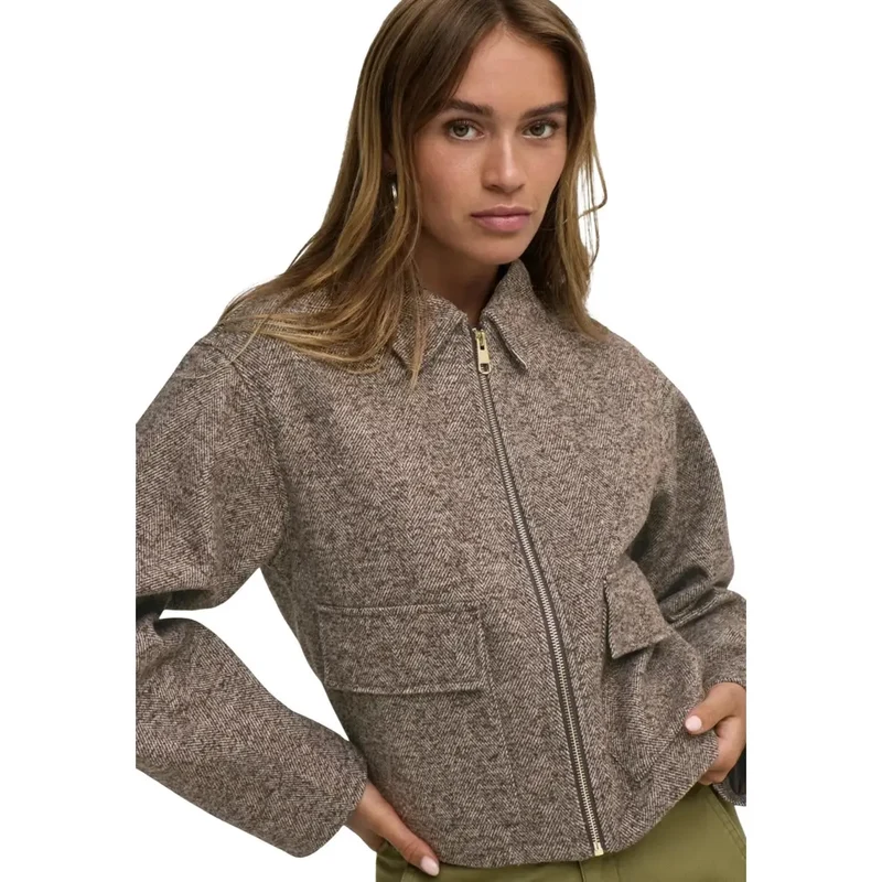 Jacqueline De Yong Damenblazer aus braunem Fischgrät-Polyester