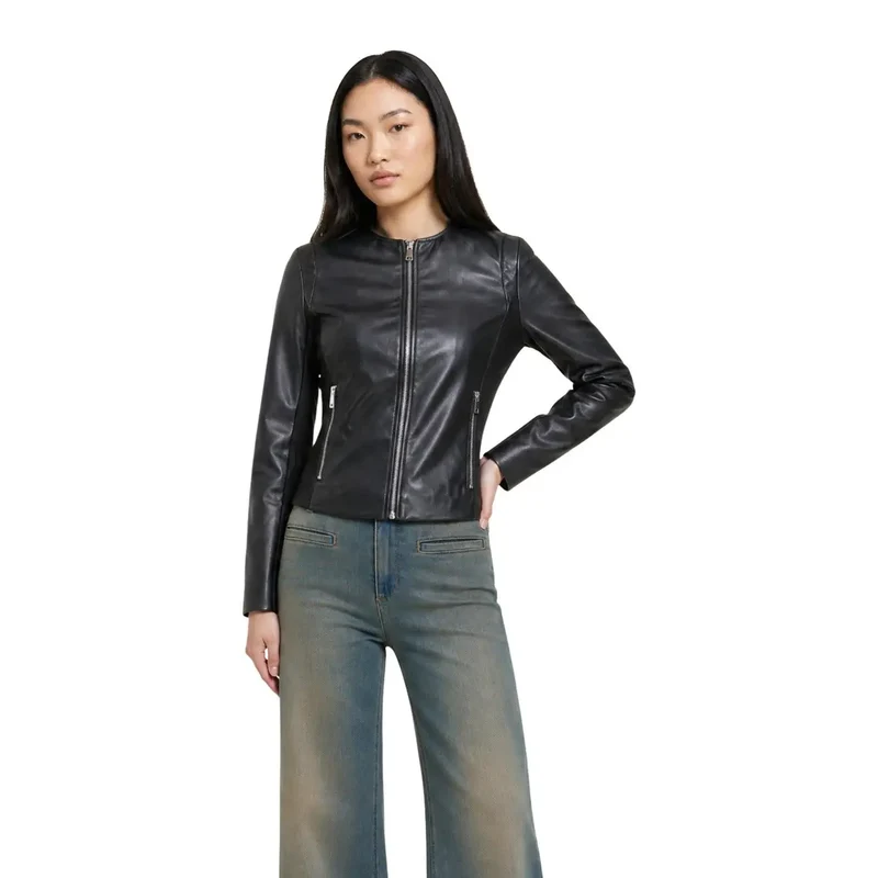 Only Damen-Blazer aus schwarzem Kunstleder