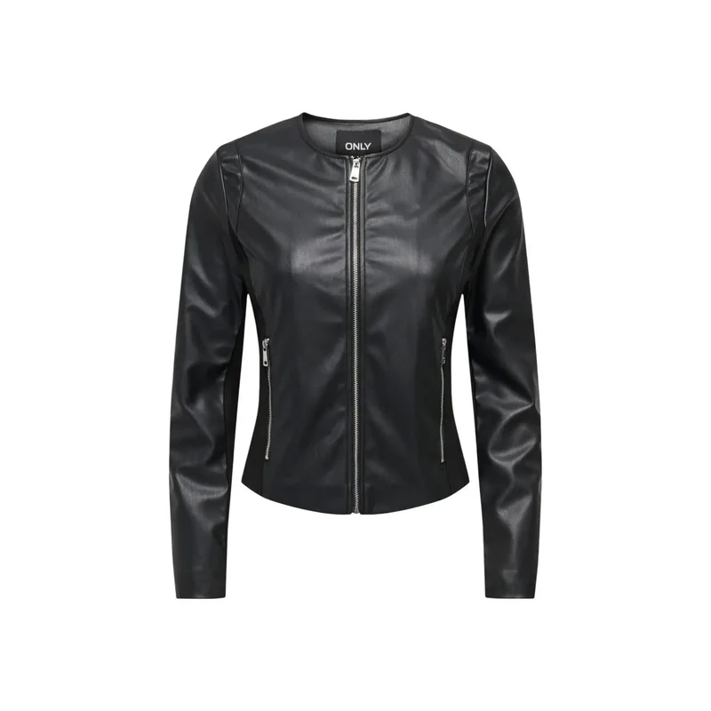 Only Damen-Blazer aus schwarzem Kunstleder