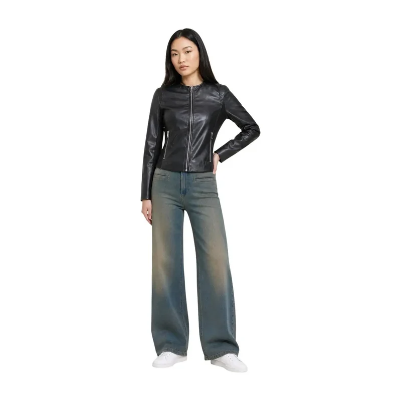 Only Damen-Blazer aus schwarzem Kunstleder