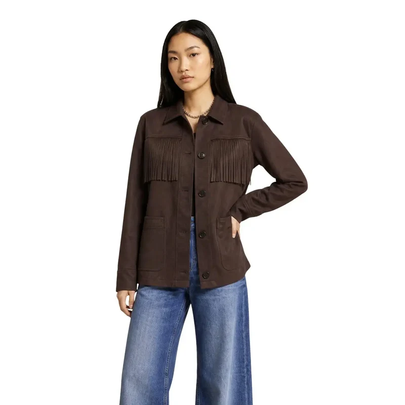 Only Damen-Blazer aus braunem Wildleder mit Fransen