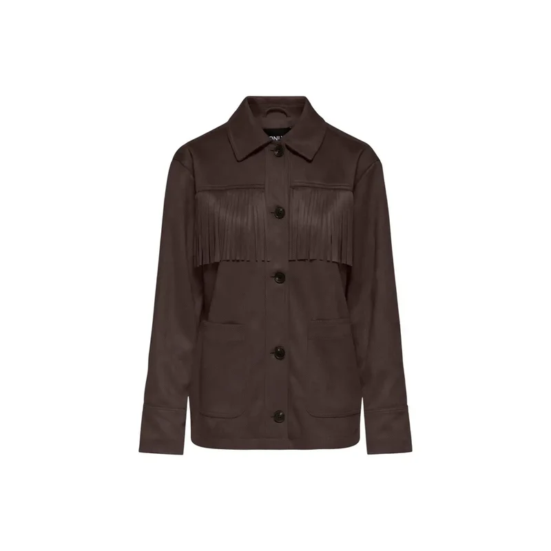 Only Damen-Blazer aus braunem Wildleder mit Fransen