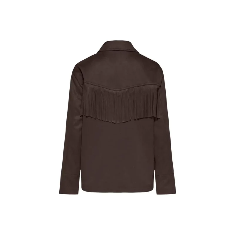 Only Damen-Blazer aus braunem Wildleder mit Fransen