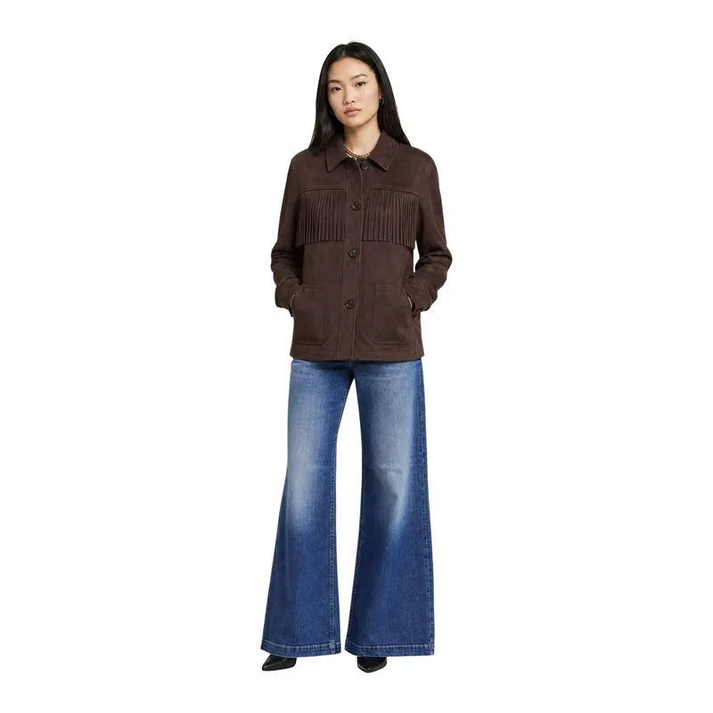 Only Damen-Blazer aus braunem Wildleder mit Fransen