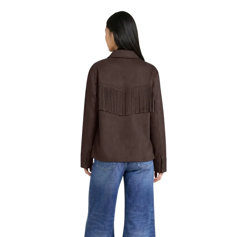 Only Damen-Blazer aus braunem Wildleder mit Fransen