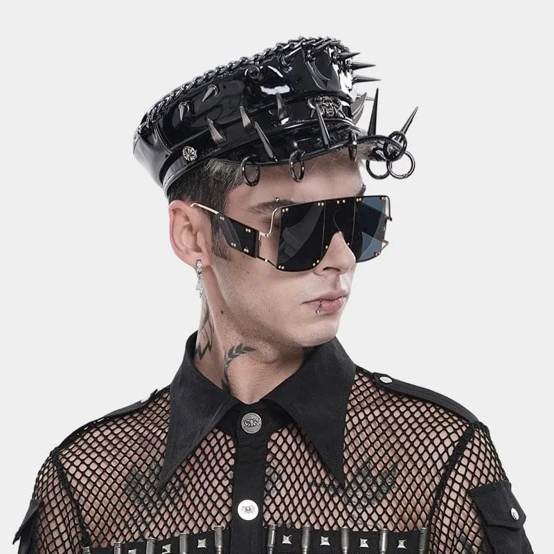 Punk-Hut für Herren mit Nieten, Ringen und Kette