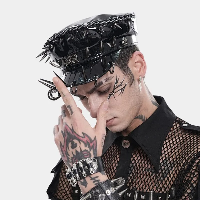 Punk-Hut für Herren mit Nieten, Ringen und Kette