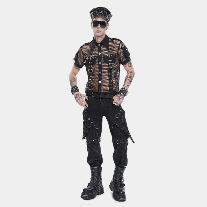 Punk-Hut für Herren mit Nieten, Ringen und Kette