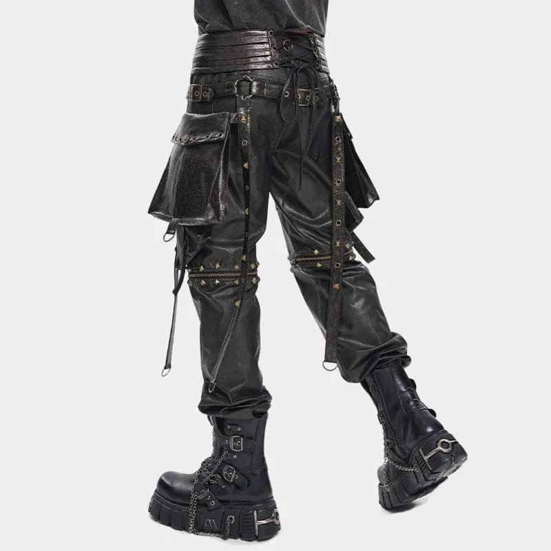 Punk-Nieten-Gürtel für Herren mit Riemen und Taschen, Bronze