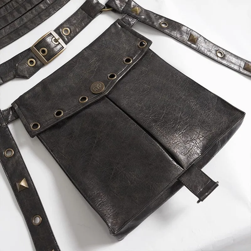 Punk-Nieten-Gürtel für Herren mit Riemen und Taschen, Bronze