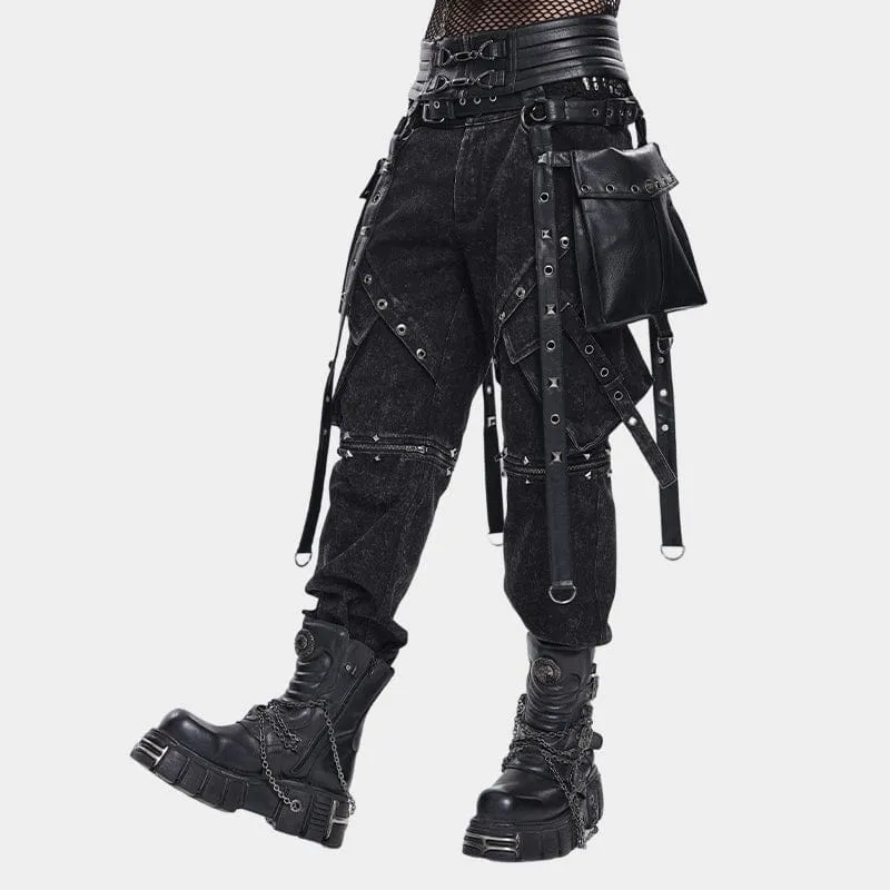 Punk-Nieten-Gürtel für Herren mit Taschen, schwarz