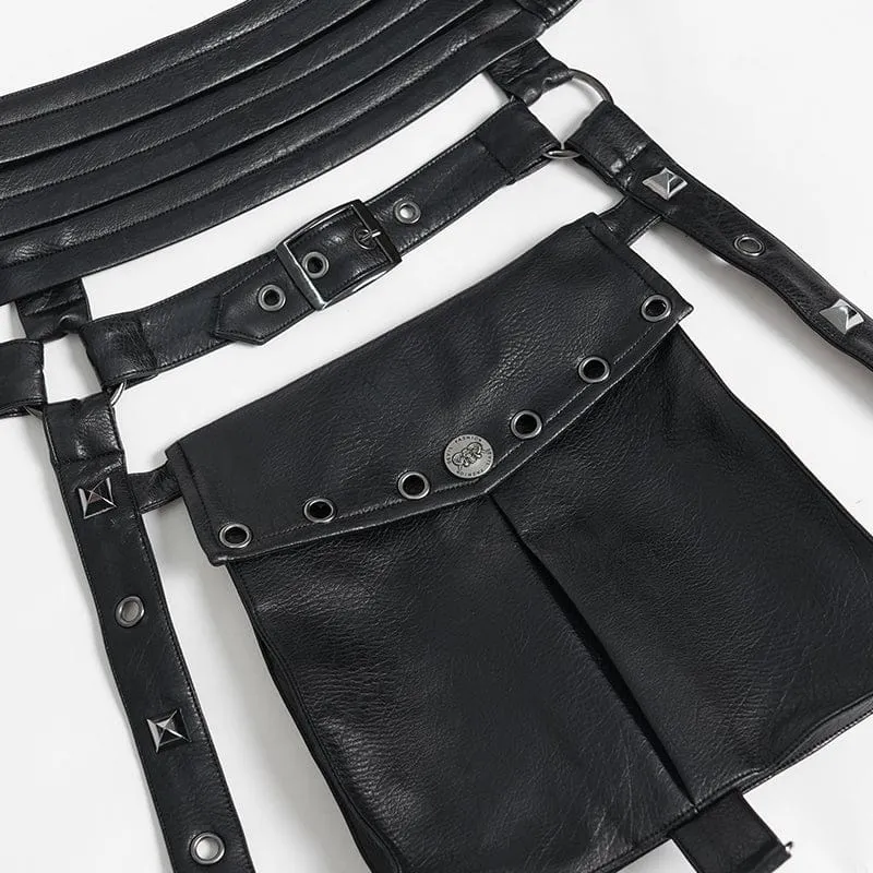 Punk-Nieten-Gürtel für Herren mit Taschen, schwarz