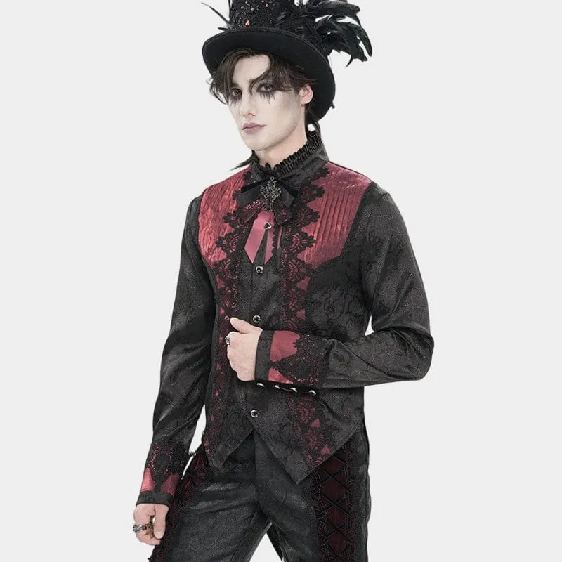 Gothic-Halskette für Herren mit Kreuz und Schleife, schwarz-rot