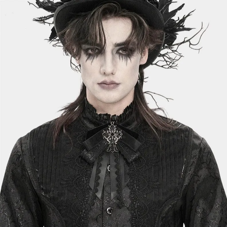 Gothic-Halskette für Herren mit Kreuz und Schleife, Schwarz