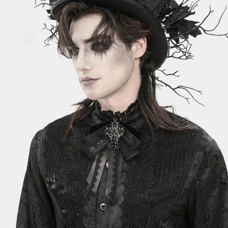 Gothic-Halskette für Herren mit Kreuz und Schleife, Schwarz