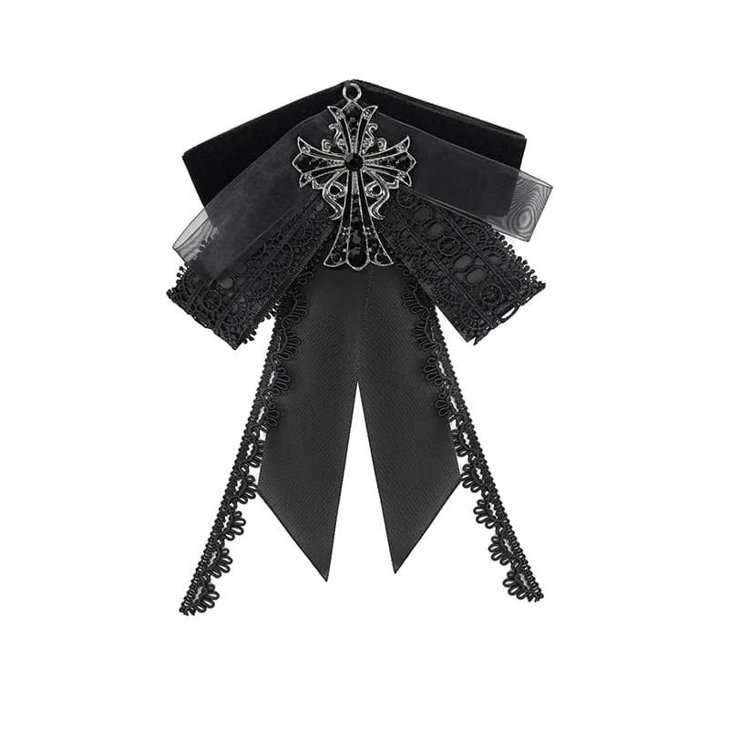 Gothic-Halskette für Herren mit Kreuz und Schleife, Schwarz