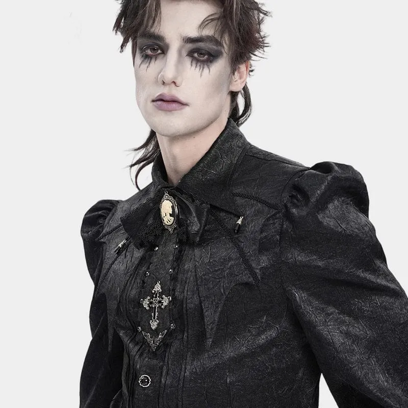 Gothic-Halskette für Herren mit Kreuzspitze und Rüschen, Schwarz