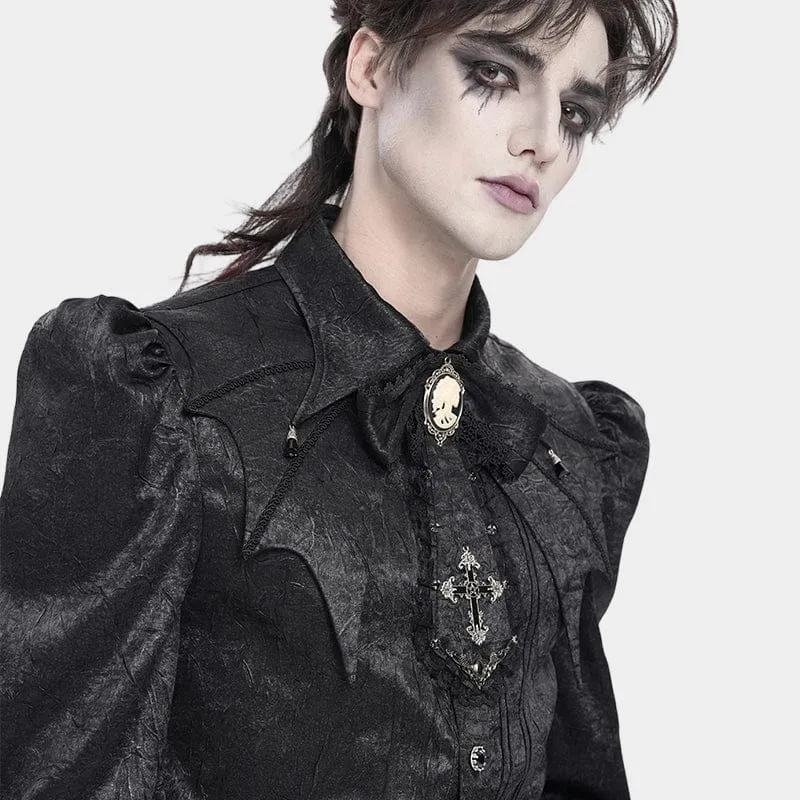 Gothic-Halskette für Herren mit Kreuzspitze und Rüschen, Schwarz