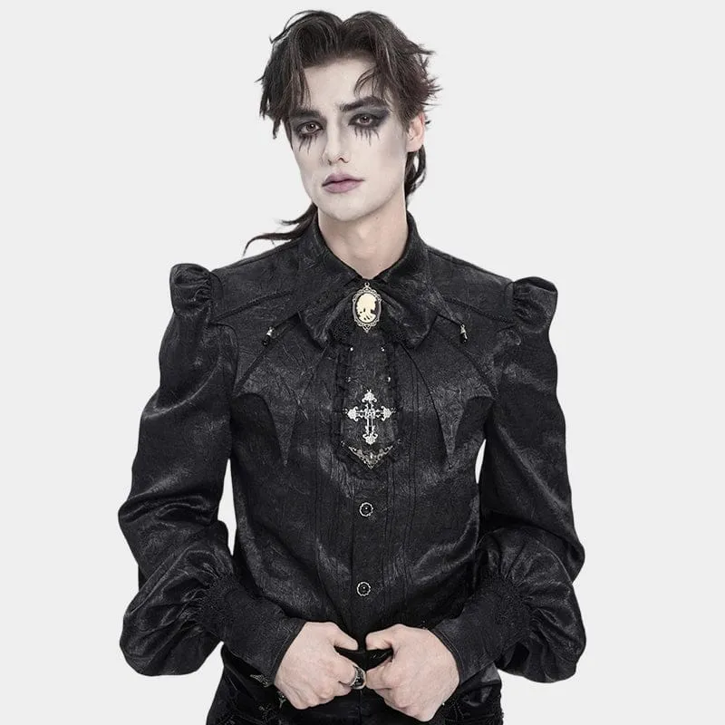 Gothic-Halskette für Herren mit Kreuzspitze und Rüschen, Schwarz