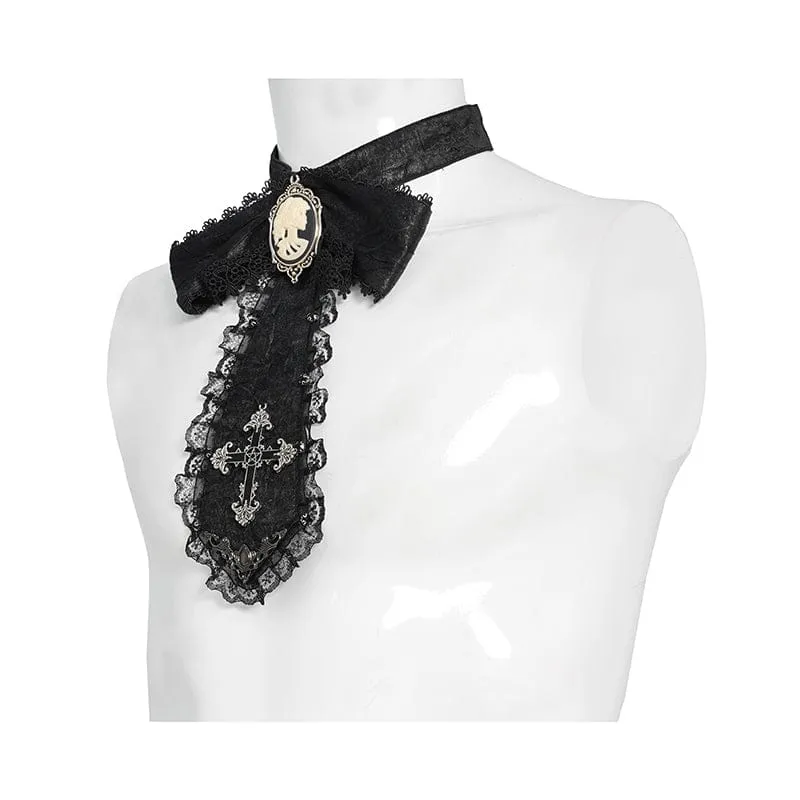 Gothic-Halskette für Herren mit Kreuzspitze und Rüschen, Schwarz