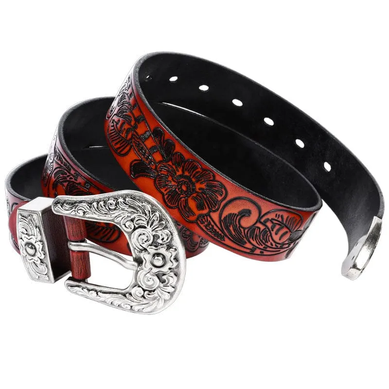Herren-Gürtel im Gothic-Retro-Stil mit Blumenprägung