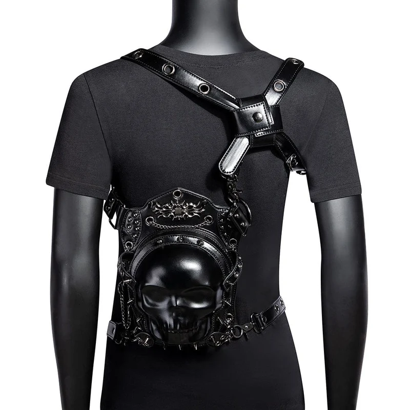 Unisex Punk Nietenbesetzte Totenkopf-Kettentasche