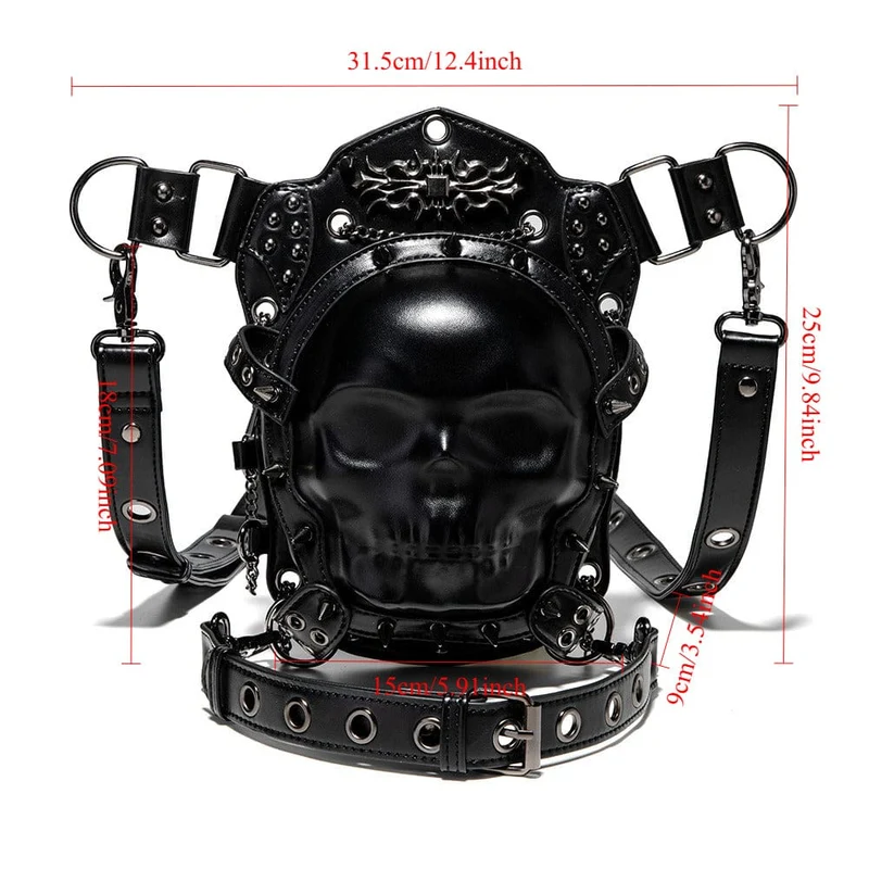 Unisex Punk Nietenbesetzte Totenkopf-Kettentasche