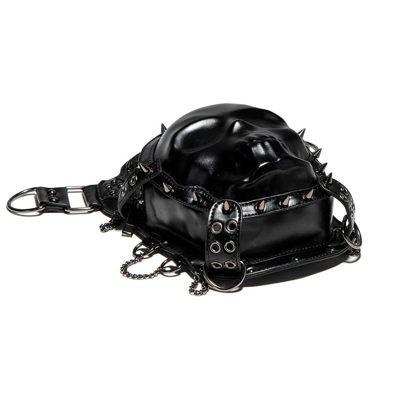 Unisex Punk Nietenbesetzte Totenkopf-Kettentasche