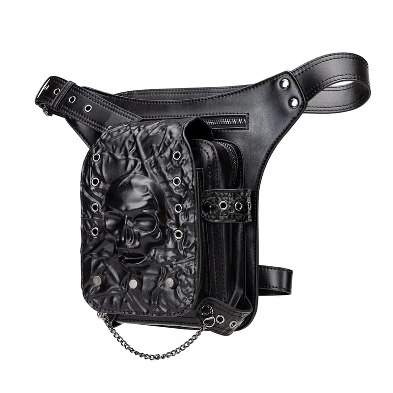 Unisex Punk-Tasche mit Ösennieten und Totenkopfmotiv