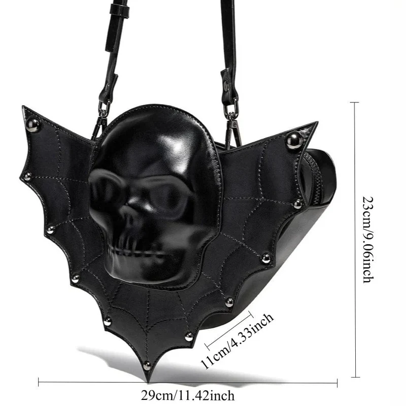 Gothic-Tasche für Damen mit Fledermausflügel-Totenkopf-Motiv