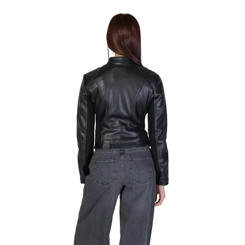 Guess Damen-Polyurethan-Blazer, schwarz, langer Rollkragen