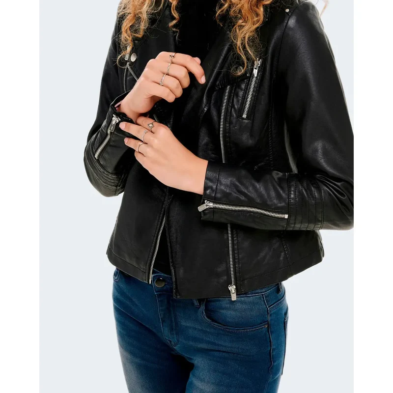 Only Schwarzer Damenblazer mit Reißverschluss aus Polyester-Polyurethan
