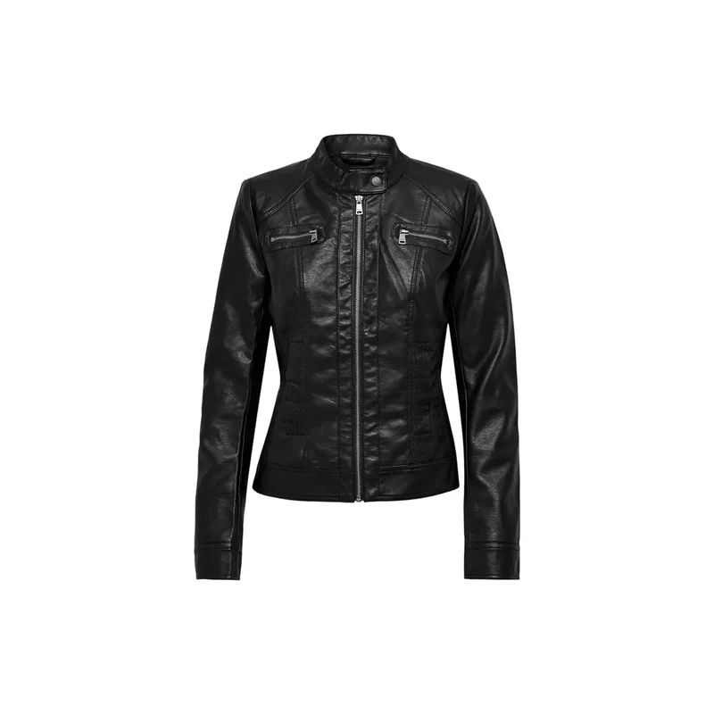 Only Schwarzer Damenblazer aus Kunstleder, Polyurethan-Viskose