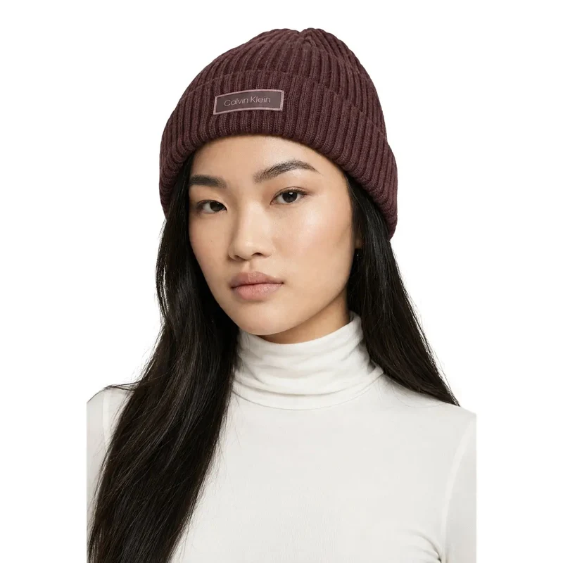 Calvin Klein Damen-Mütze aus lila Rippstrick-Baumwolle