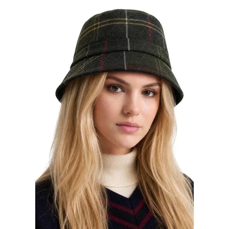 Barbour Damen-Sportmütze, grün kariert, Wollmischung