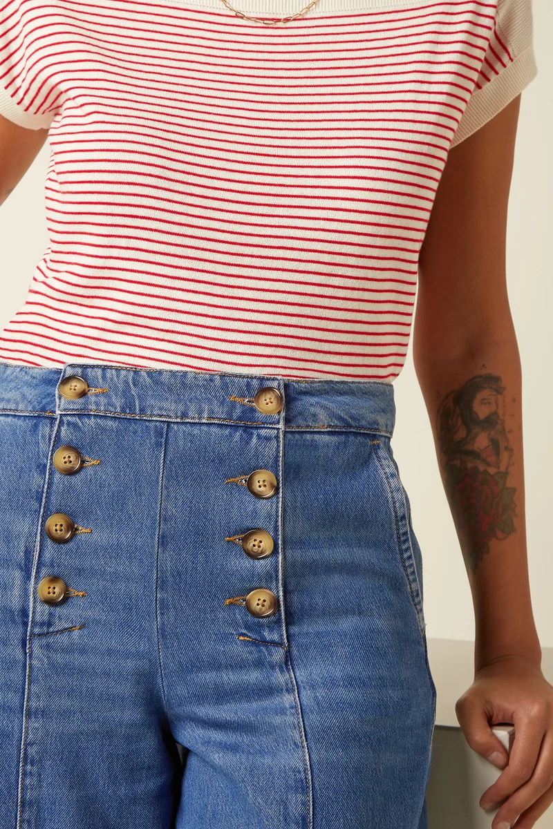 Melody Sailor Culotte Stone Denim