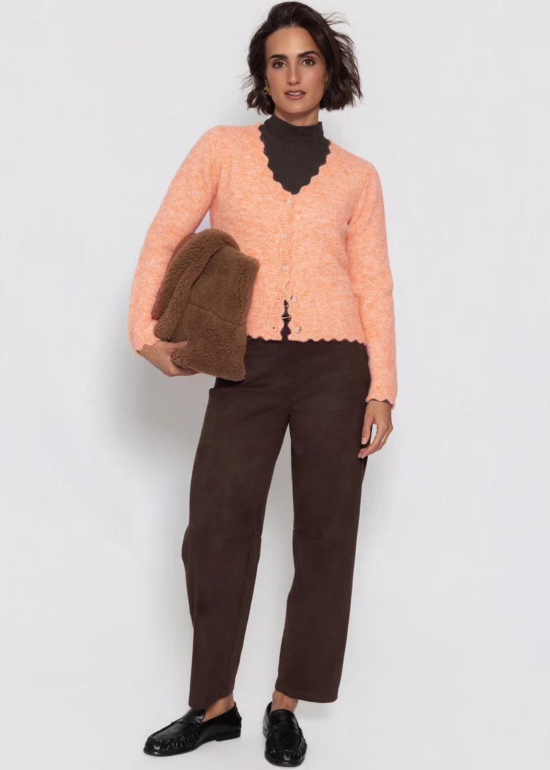 Strickjacke mit Bogenkante - koralle