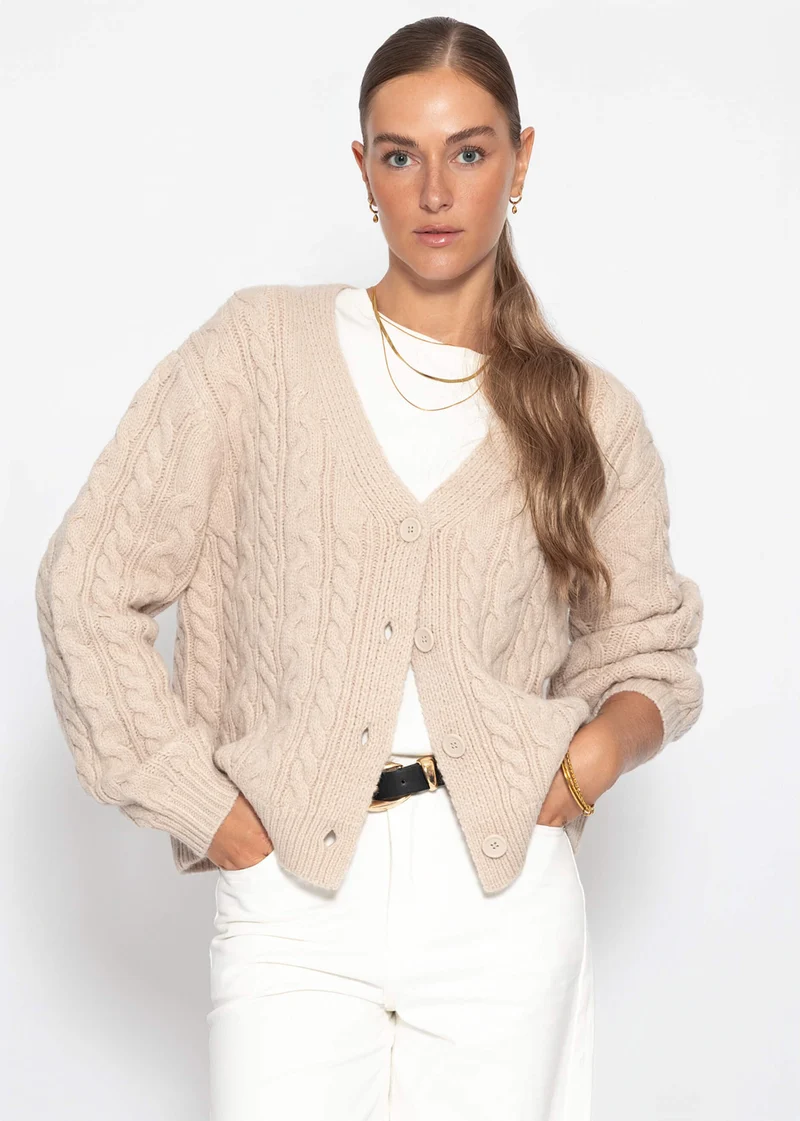 Strickjacke mit Zopfmuster - greige