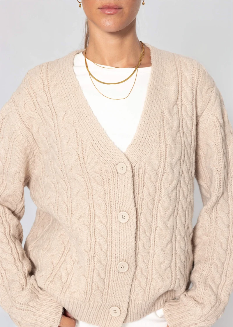 Strickjacke mit Zopfmuster - greige