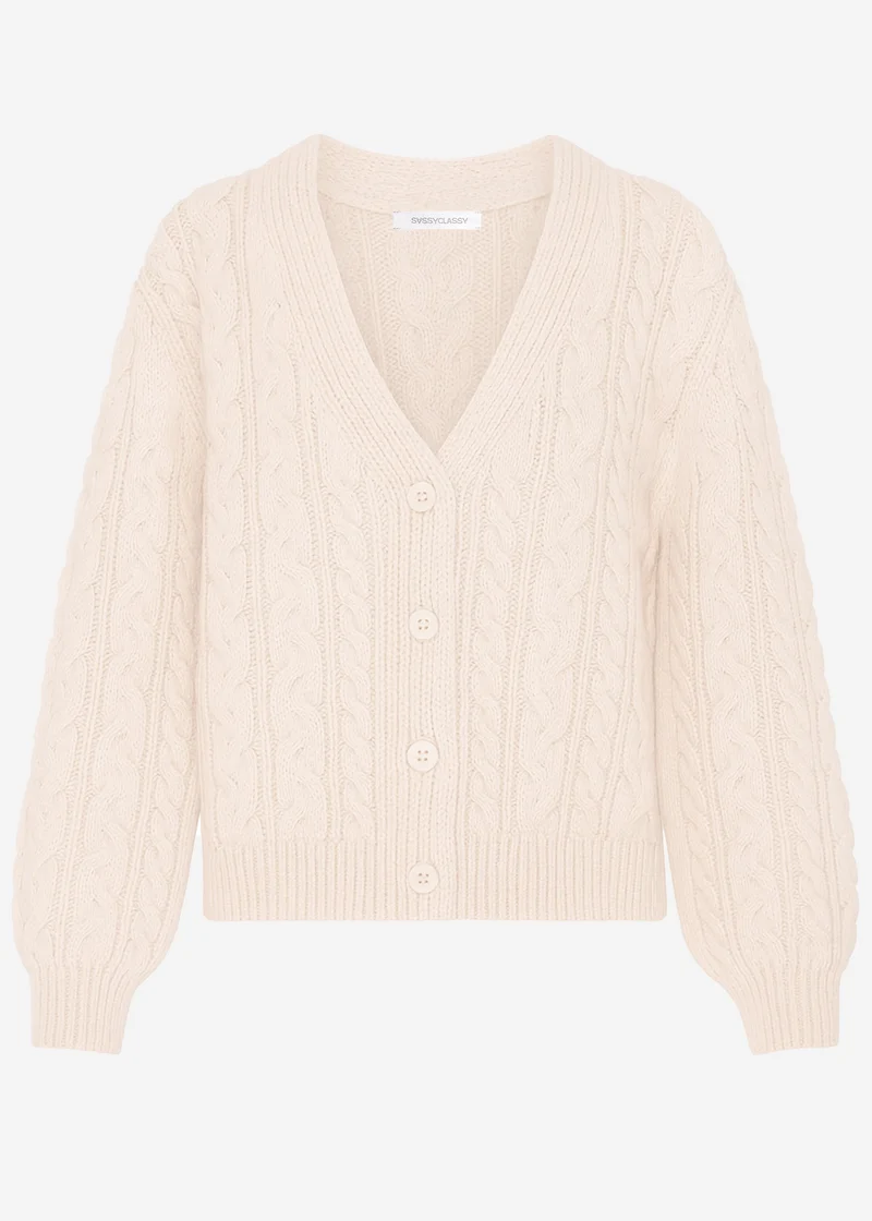 Strickjacke mit Zopfmuster - greige