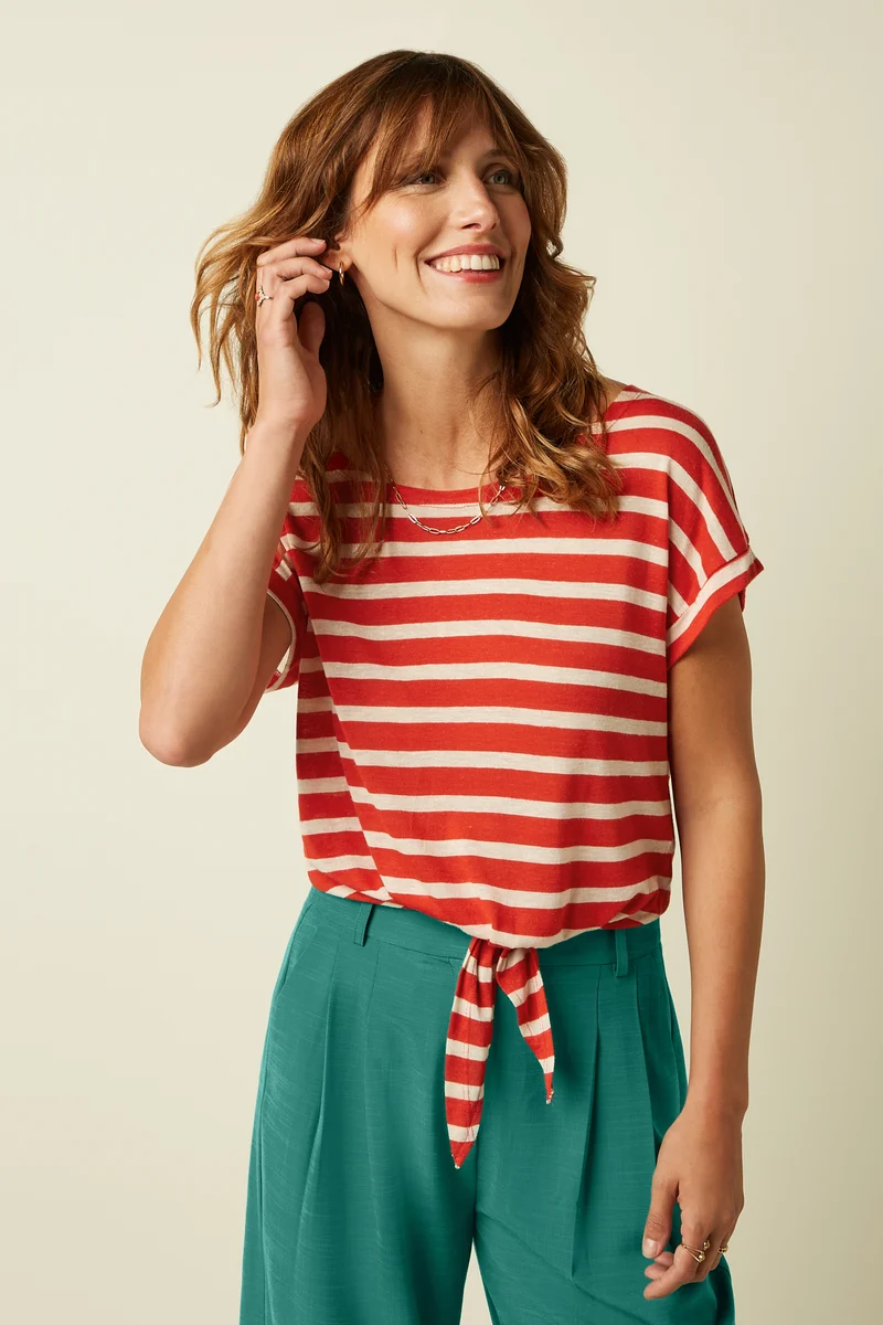 Aria Knot Shirt Marsy Linen Stripe