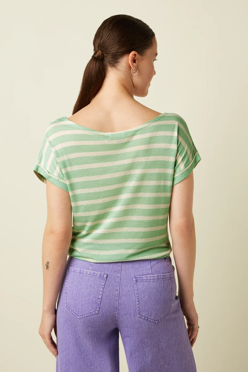 Aria Knot Shirt Marsy Linen Stripe