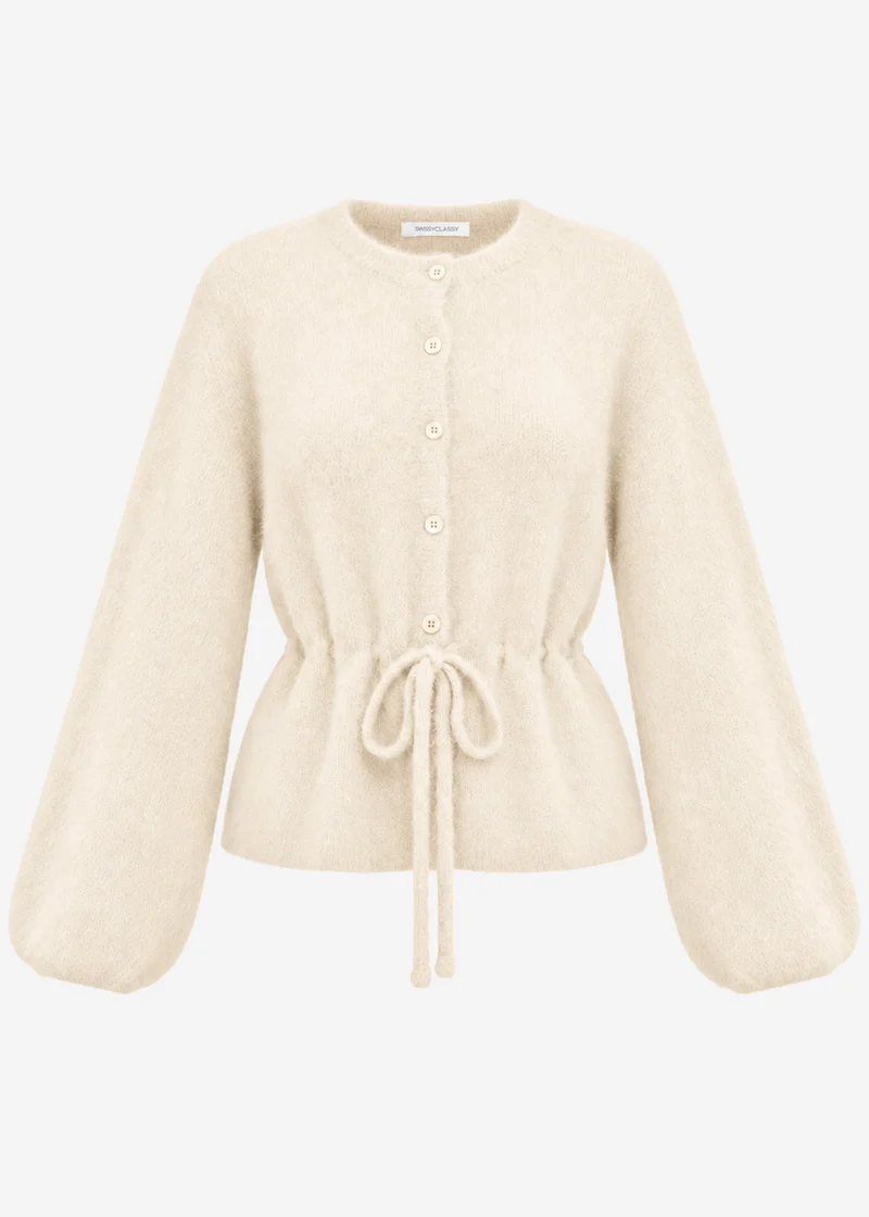 Strickjacke mit verstellbarem Kordelzug - offwhite