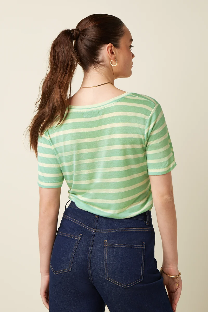 V Neck Top Marsy Linen Stripe