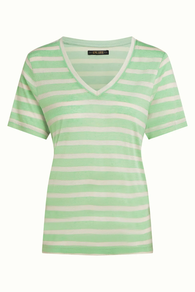 V Neck Top Marsy Linen Stripe