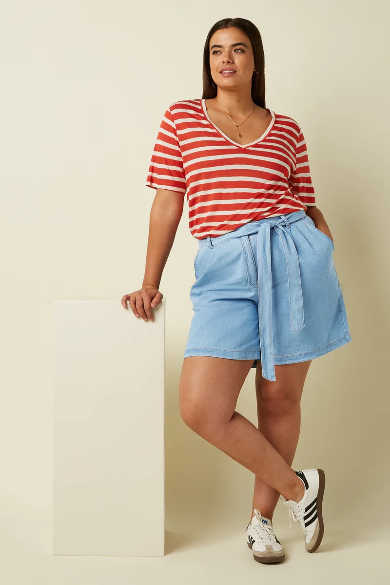 V Neck Top Marsy Linen Stripe