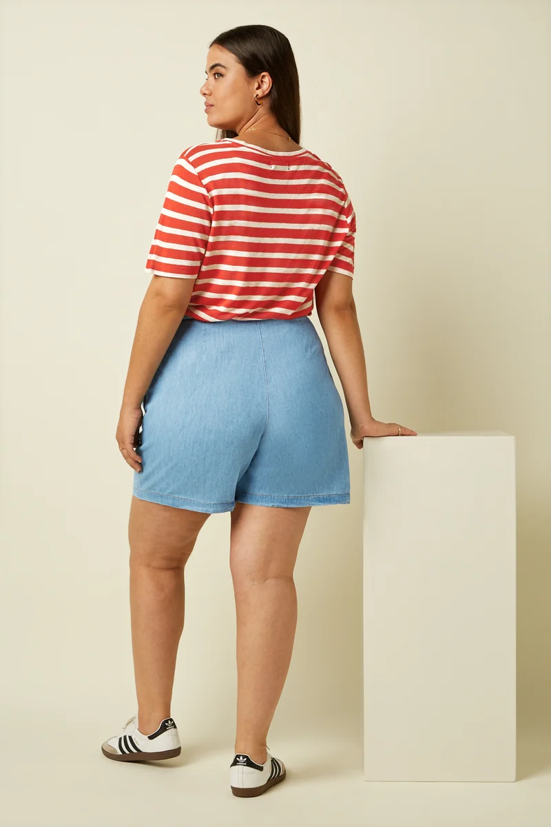 V Neck Top Marsy Linen Stripe